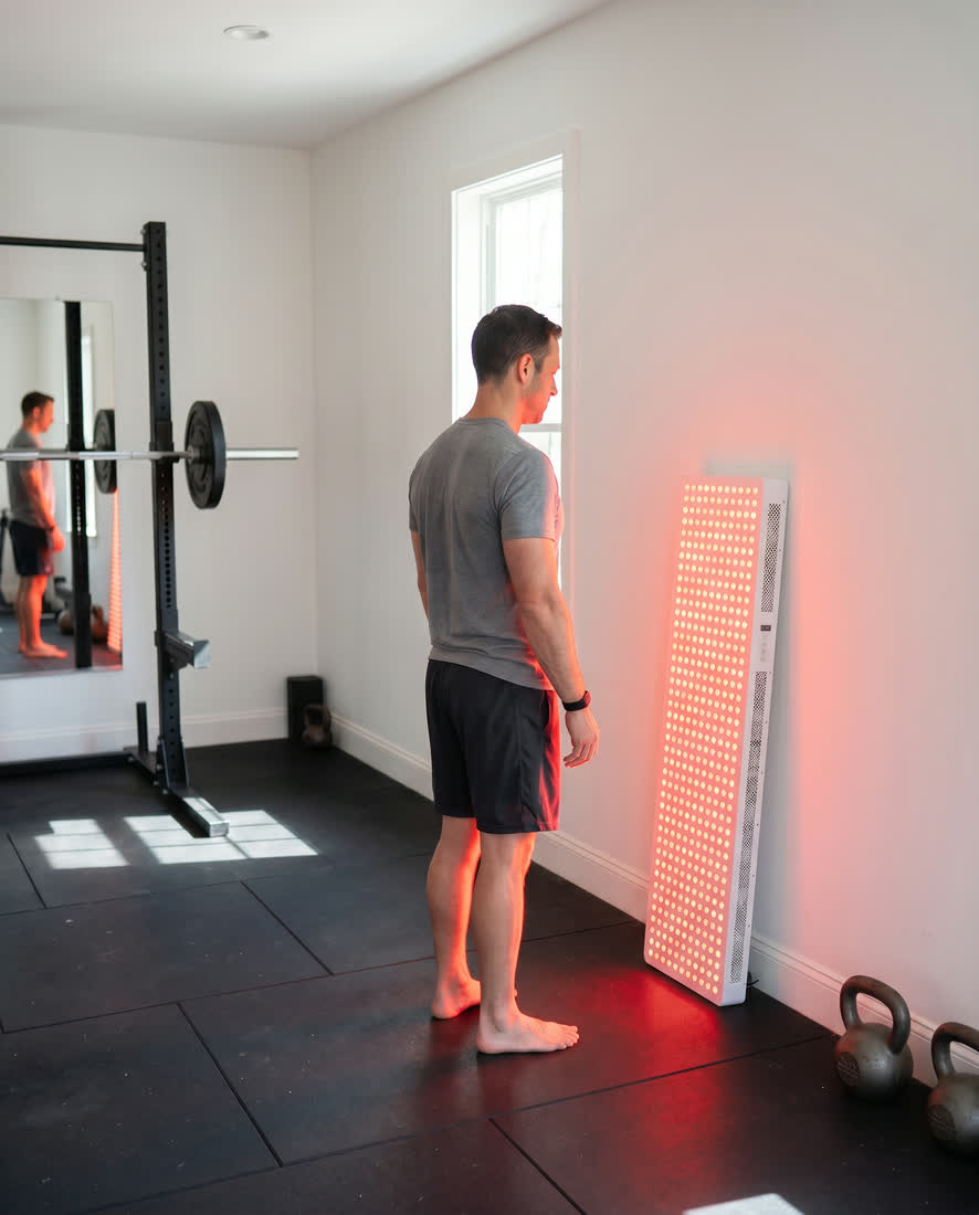 Athlete recovering post-workout with the Elite panel